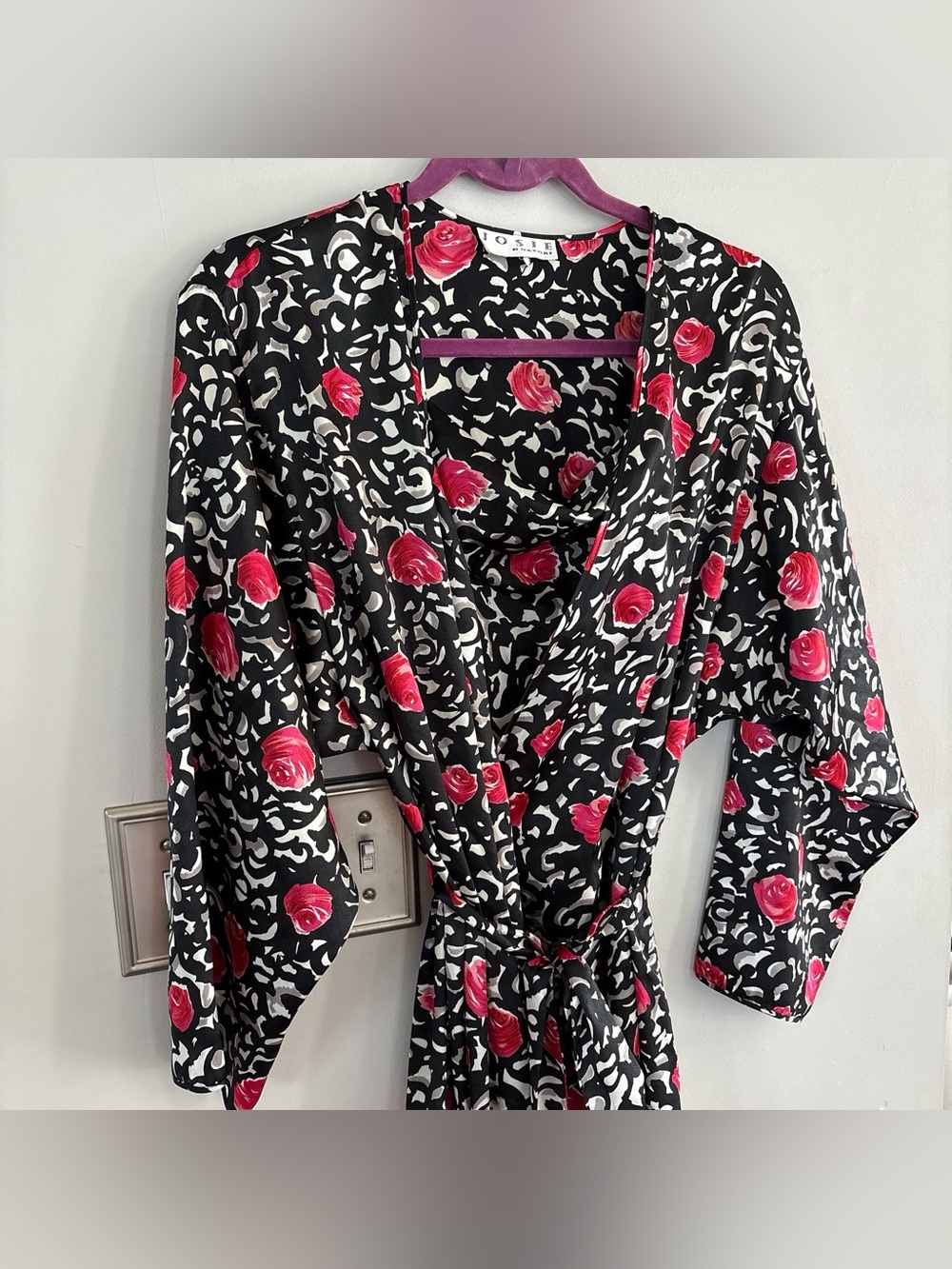 Vintage Y2K Josie by Natori Black White Red Rose Lingerie Dress and Robe Medium